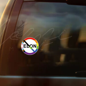 FUCK TESLA - Anti Elon Tesla - Anti Elon Round Progress Pride Sticker and Car Magnet